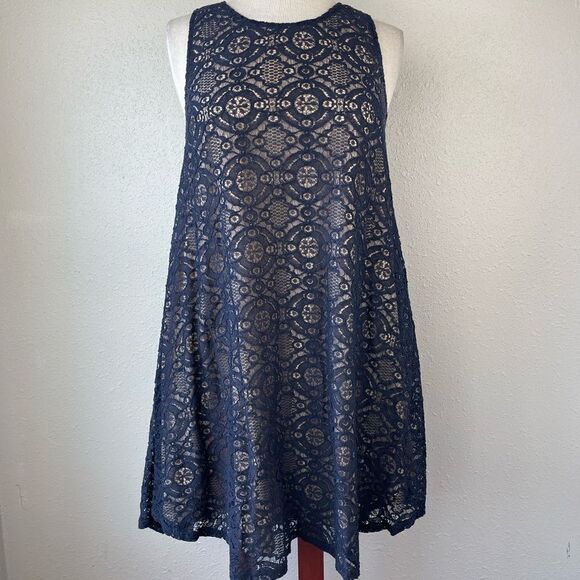 Sharagano Navy Blue Lace Midi Dress Size 12 EUC - Picture 1 of 9